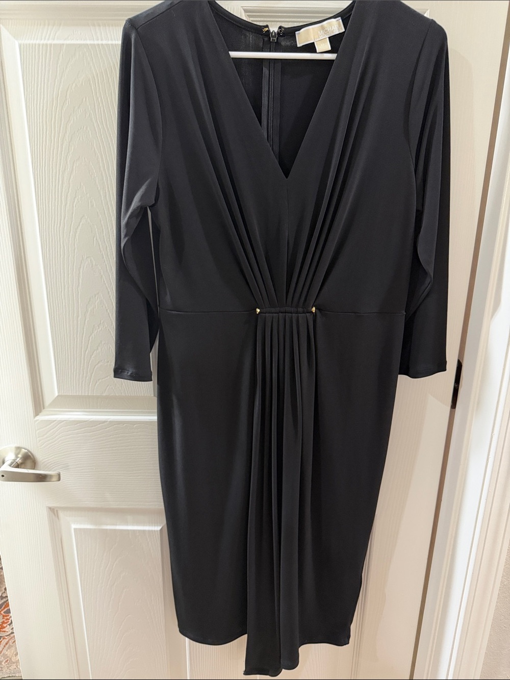 Michael Kors Black V-Neck Draped Midi Dress